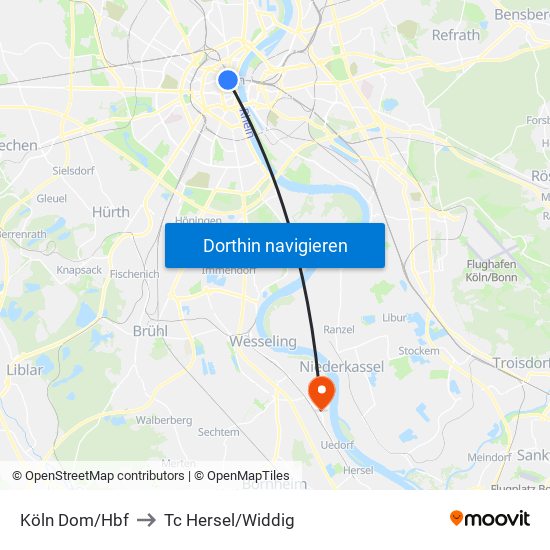 Köln Dom/Hbf to Tc Hersel/Widdig map