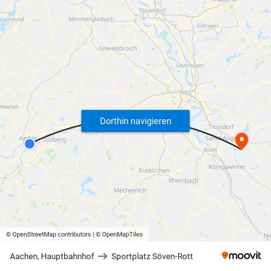 Aachen, Hauptbahnhof to Sportplatz Söven-Rott map