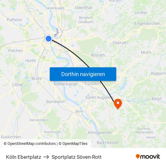 Köln Ebertplatz to Sportplatz Söven-Rott map