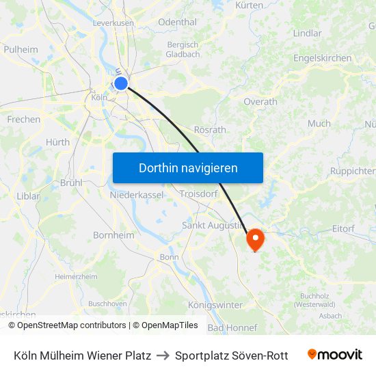 Köln Mülheim Wiener Platz to Sportplatz Söven-Rott map
