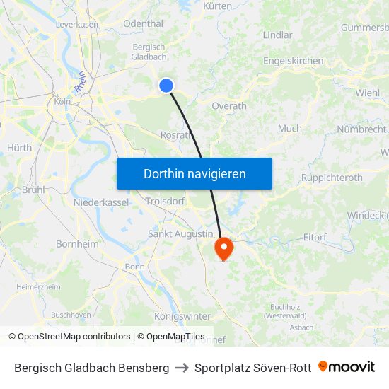 Bergisch Gladbach Bensberg to Sportplatz Söven-Rott map