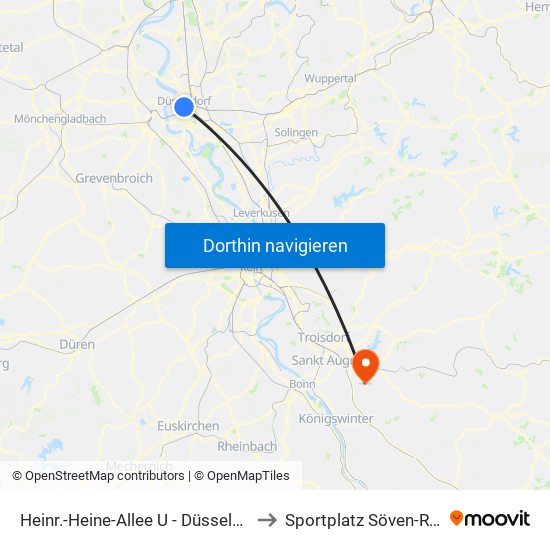 Heinr.-Heine-Allee U - Düsseldorf to Sportplatz Söven-Rott map