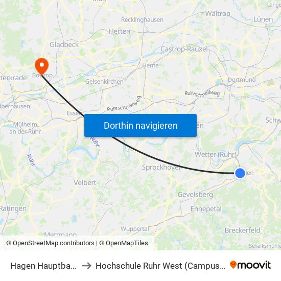 Hagen Hauptbahnhof to Hochschule Ruhr West (Campus Bottrop) map