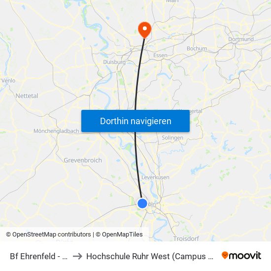 Bf Ehrenfeld - Köln to Hochschule Ruhr West (Campus Bottrop) map