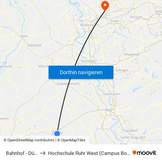 Bahnhof - Düren to Hochschule Ruhr West (Campus Bottrop) map