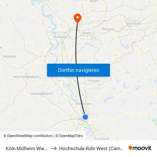 Köln Mülheim Wiener Platz to Hochschule Ruhr West (Campus Bottrop) map