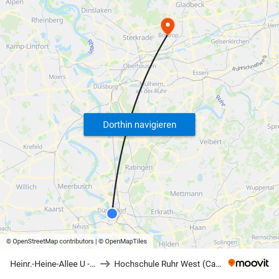 Heinr.-Heine-Allee U - Düsseldorf to Hochschule Ruhr West (Campus Bottrop) map