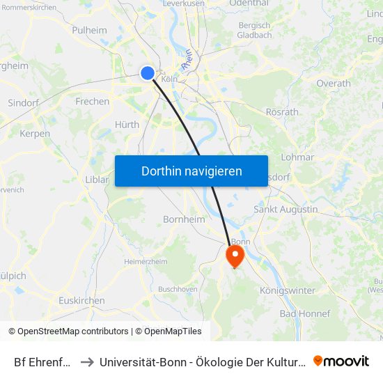 Bf Ehrenfeld - Köln to Universität-Bonn - Ökologie Der Kulturlandschaft – Tierökologie map