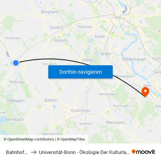 Bahnhof - Düren to Universität-Bonn - Ökologie Der Kulturlandschaft – Tierökologie map