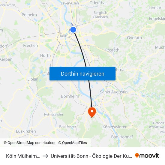 Köln Mülheim Wiener Platz to Universität-Bonn - Ökologie Der Kulturlandschaft – Tierökologie map