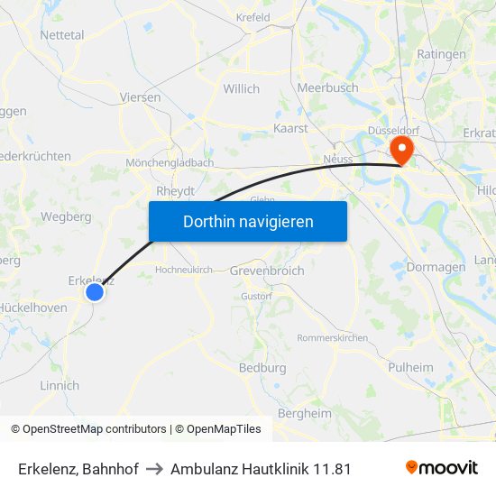 Erkelenz, Bahnhof to Ambulanz Hautklinik 11.81 map