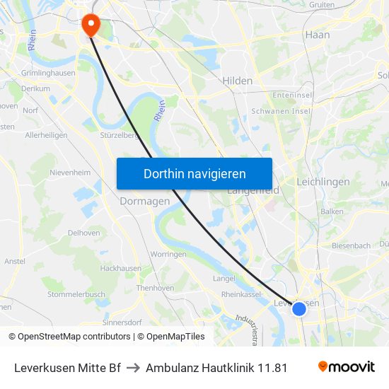 Leverkusen Mitte Bf to Ambulanz Hautklinik 11.81 map