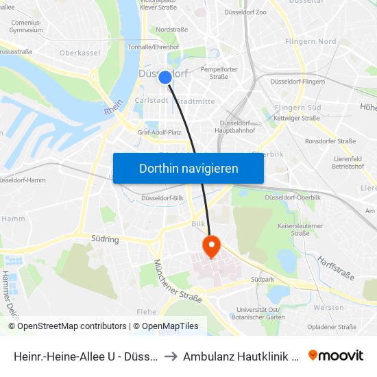 Heinr.-Heine-Allee U - Düsseldorf to Ambulanz Hautklinik 11.81 map