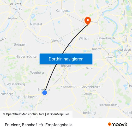 Erkelenz, Bahnhof to Empfangshalle map