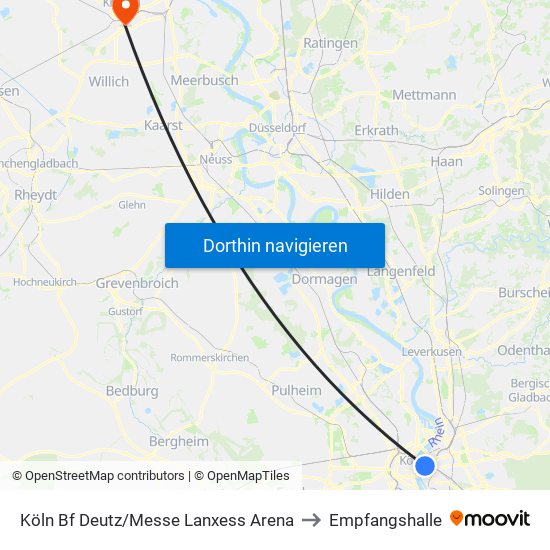 Köln Bf Deutz/Messe Lanxess Arena to Empfangshalle map