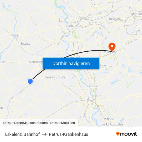 Erkelenz, Bahnhof to Petrus-Krankenhaus map