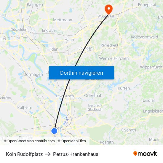 Köln Rudolfplatz to Petrus-Krankenhaus map