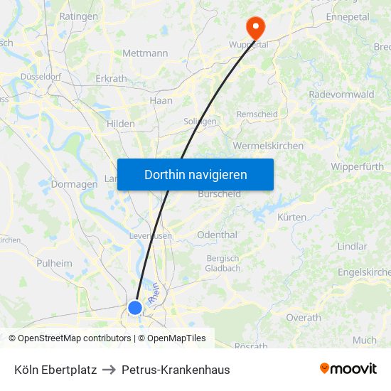 Köln Ebertplatz to Petrus-Krankenhaus map