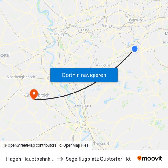 Hagen Hauptbahnhof to Segelflugplatz Gustorfer Höhe map