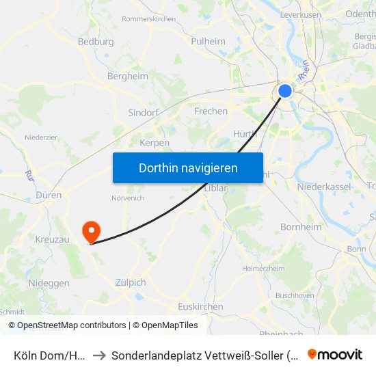 Köln Dom/Hbf to Sonderlandeplatz Vettweiß-Soller (Ul) map