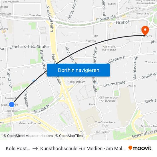 Köln Poststr. to Kunsthochschule Für Medien - am Malzbüchel map