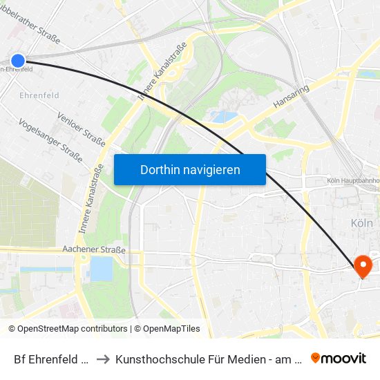 Bf Ehrenfeld - Köln to Kunsthochschule Für Medien - am Malzbüchel map
