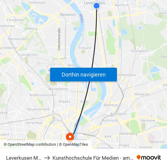 Leverkusen Mitte Bf to Kunsthochschule Für Medien - am Malzbüchel map