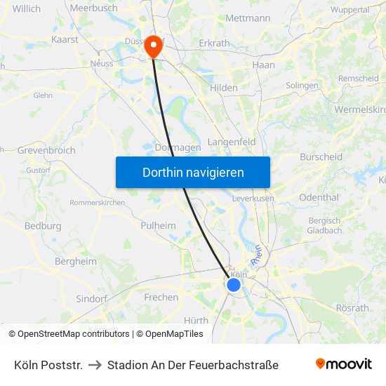 Köln Poststr. to Stadion An Der Feuerbachstraße map