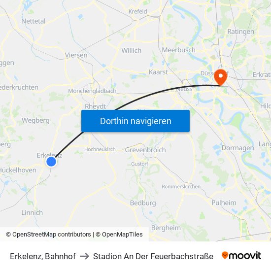 Erkelenz, Bahnhof to Stadion An Der Feuerbachstraße map