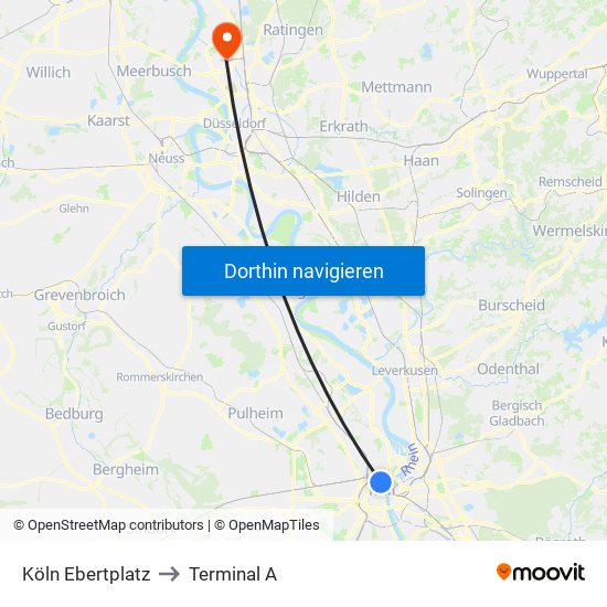 Köln Ebertplatz to Terminal A map