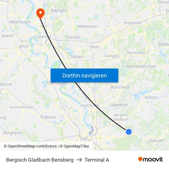 Bergisch Gladbach Bensberg to Terminal A map