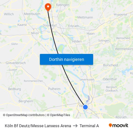 Köln Bf Deutz/Messe Lanxess Arena to Terminal A map
