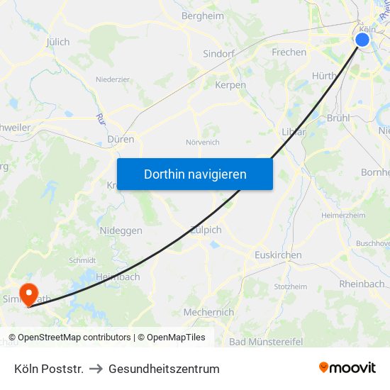 Köln Poststr. to Gesundheitszentrum map