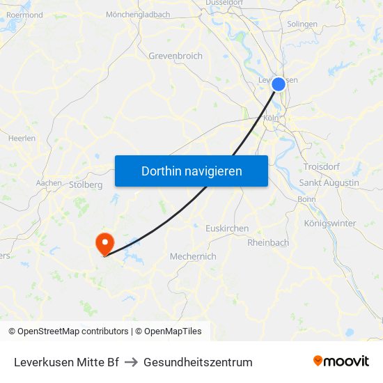 Leverkusen Mitte Bf to Gesundheitszentrum map