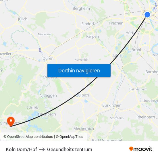 Köln Dom/Hbf to Gesundheitszentrum map