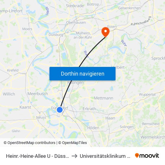 Heinr.-Heine-Allee U - Düsseldorf to Universitätsklinikum Essen map