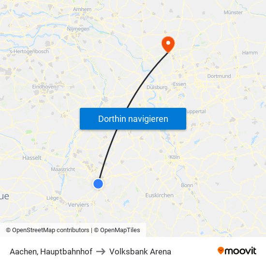 Aachen, Hauptbahnhof to Volksbank Arena map