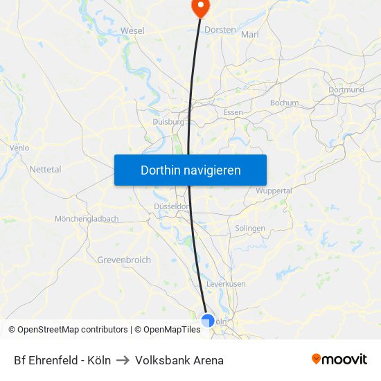 Bf Ehrenfeld - Köln to Volksbank Arena map