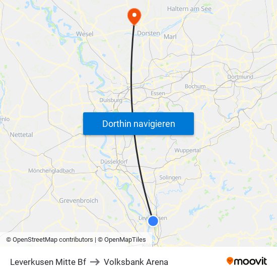 Leverkusen Mitte Bf to Volksbank Arena map