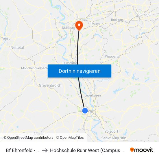 Bf Ehrenfeld - Köln to Hochschule Ruhr West (Campus Mülheim) map