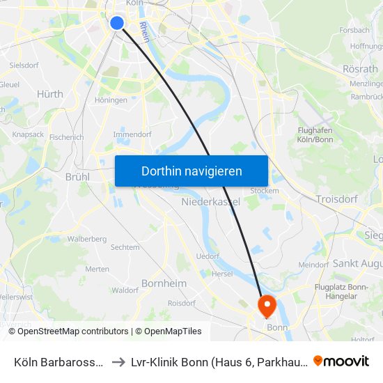 Köln Barbarossaplatz to Lvr-Klinik Bonn (Haus 6, Parkhaus, Küche) map