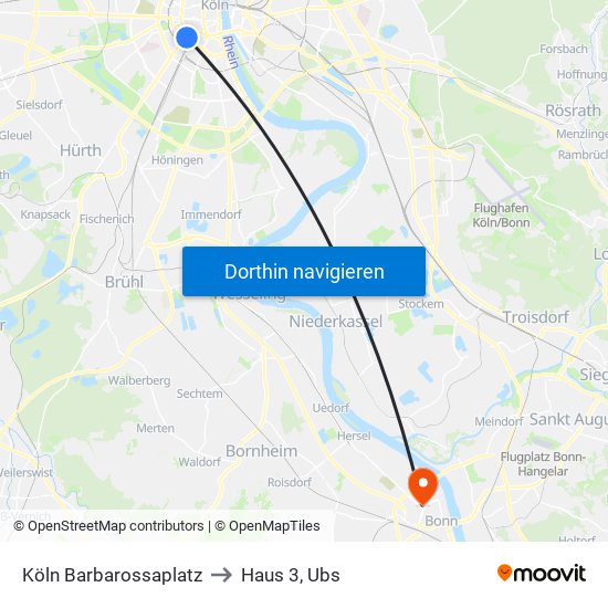 Köln Barbarossaplatz to Haus 3, Ubs map