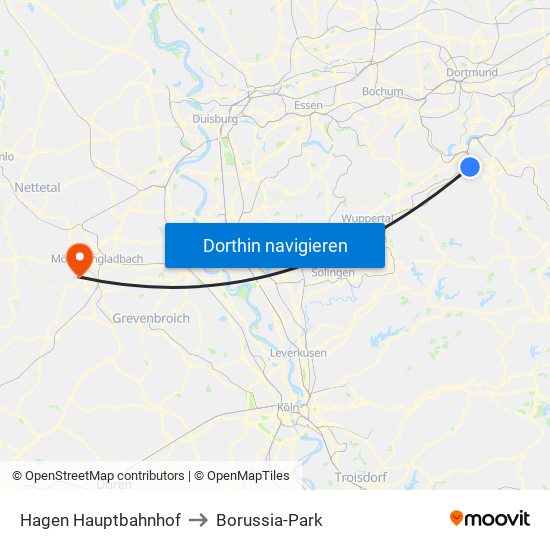 Hagen Hauptbahnhof to Borussia-Park map