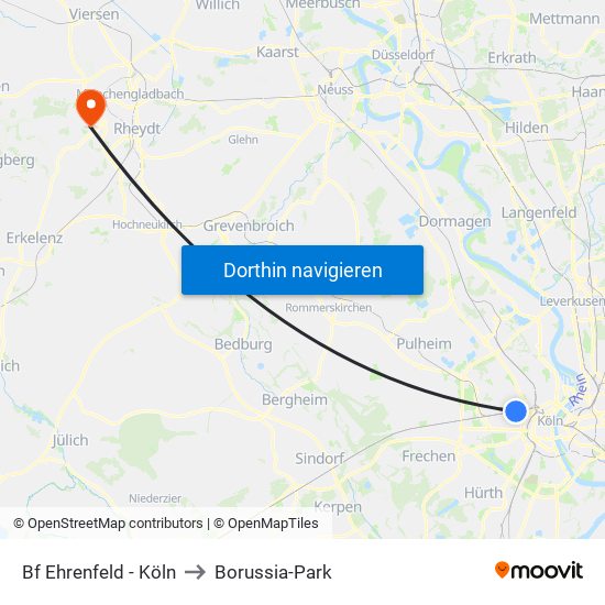 Bf Ehrenfeld - Köln to Borussia-Park map
