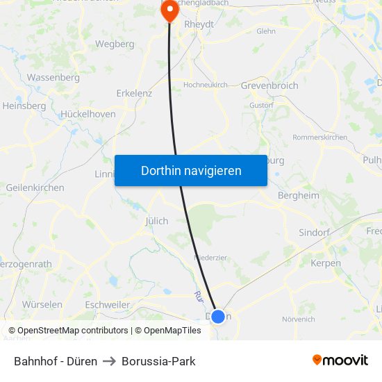 Bahnhof - Düren to Borussia-Park map