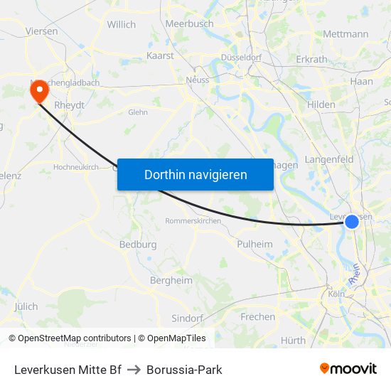 Leverkusen Mitte Bf to Borussia-Park map