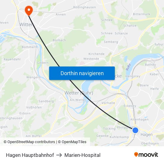 Hagen Hauptbahnhof to Marien-Hospital map