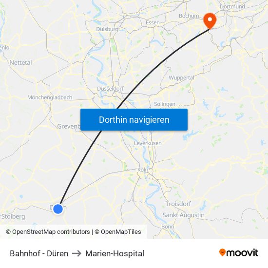 Bahnhof - Düren to Marien-Hospital map