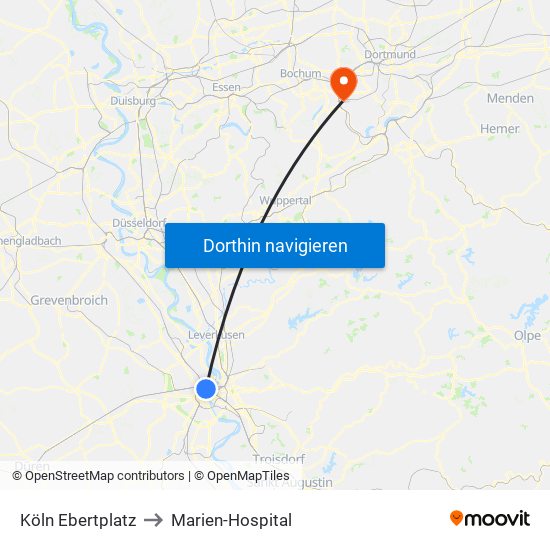 Köln Ebertplatz to Marien-Hospital map