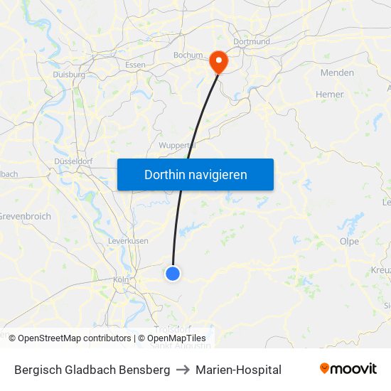 Bergisch Gladbach Bensberg to Marien-Hospital map